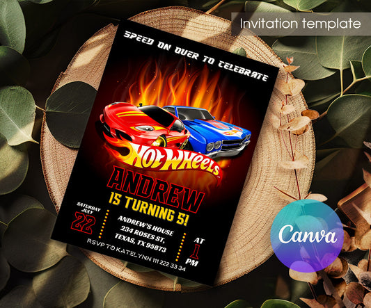 Hot Wheels Racing customizable invitation template | Share or Print | boy | UQ583