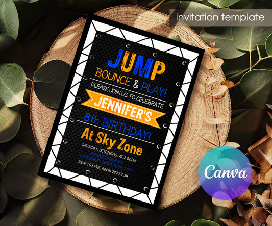 Trampoline Jump Party customizable invitation template | Share or Print | HA990