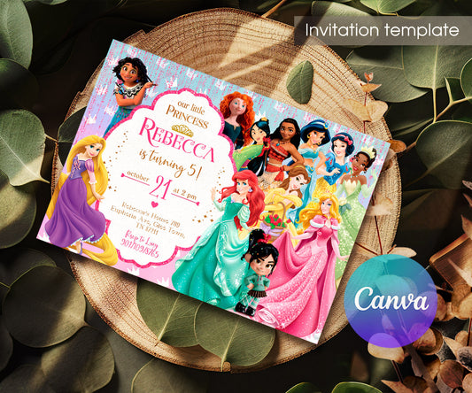 Disney Princess customizable invitation template | Share or Print | girl | MN834