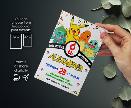 Pokemon Pikachu customizable invitation template | Share or Print | DQ231