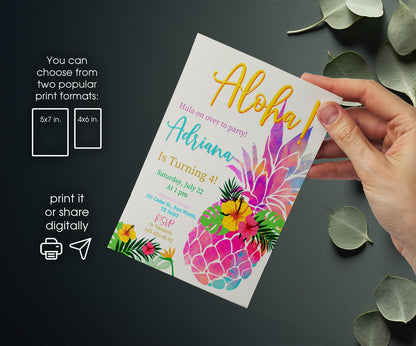 Aloha Luau Party customizable invitation template | Share or Print | girl | NA004