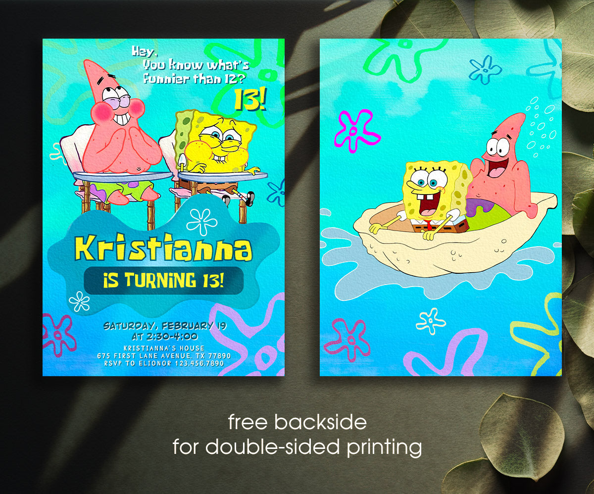 SpongeBob SquarePant customizable invitation template | Share or Print | ZY925