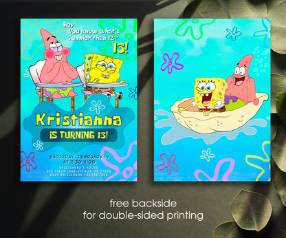 SpongeBob SquarePant customizable invitation template | Share or Print | ZY925