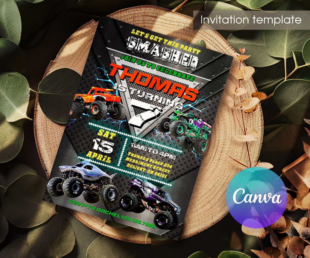Monster Jam  Monster Truck customizable invitation template | Share or Print | boy | WT371