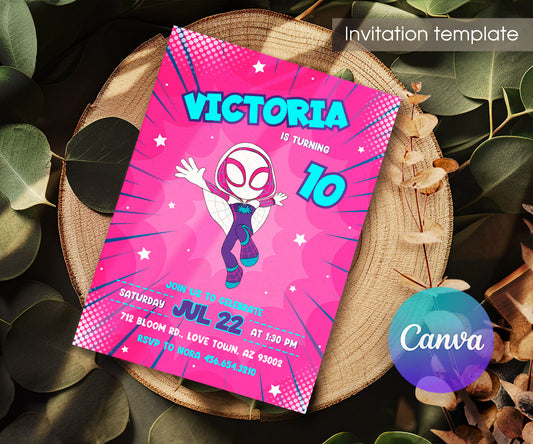 Spider Gwen Ghost Spidey customizable invitation template | Share or Print | girl | EX057