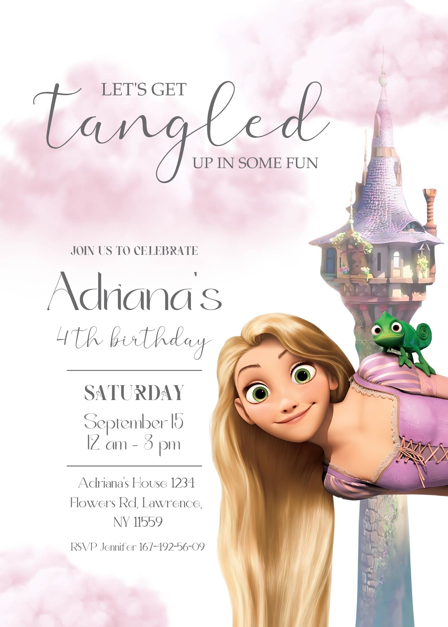 Rapunzel Princess Tangled customizable invitation template | Share or Print | girl | ET857