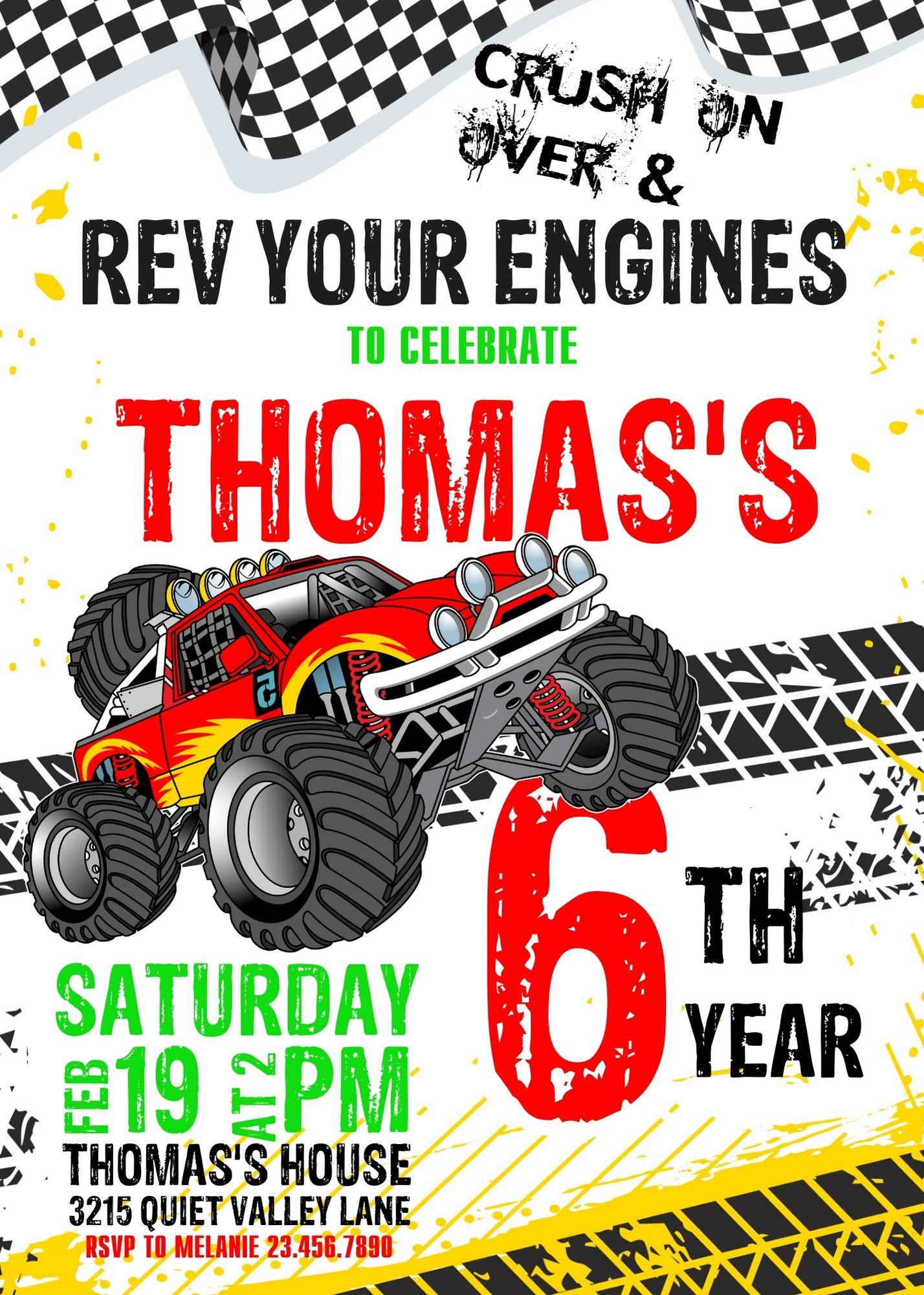 Monster Truck customizable invitation template | Share or Print | boy | MQ854