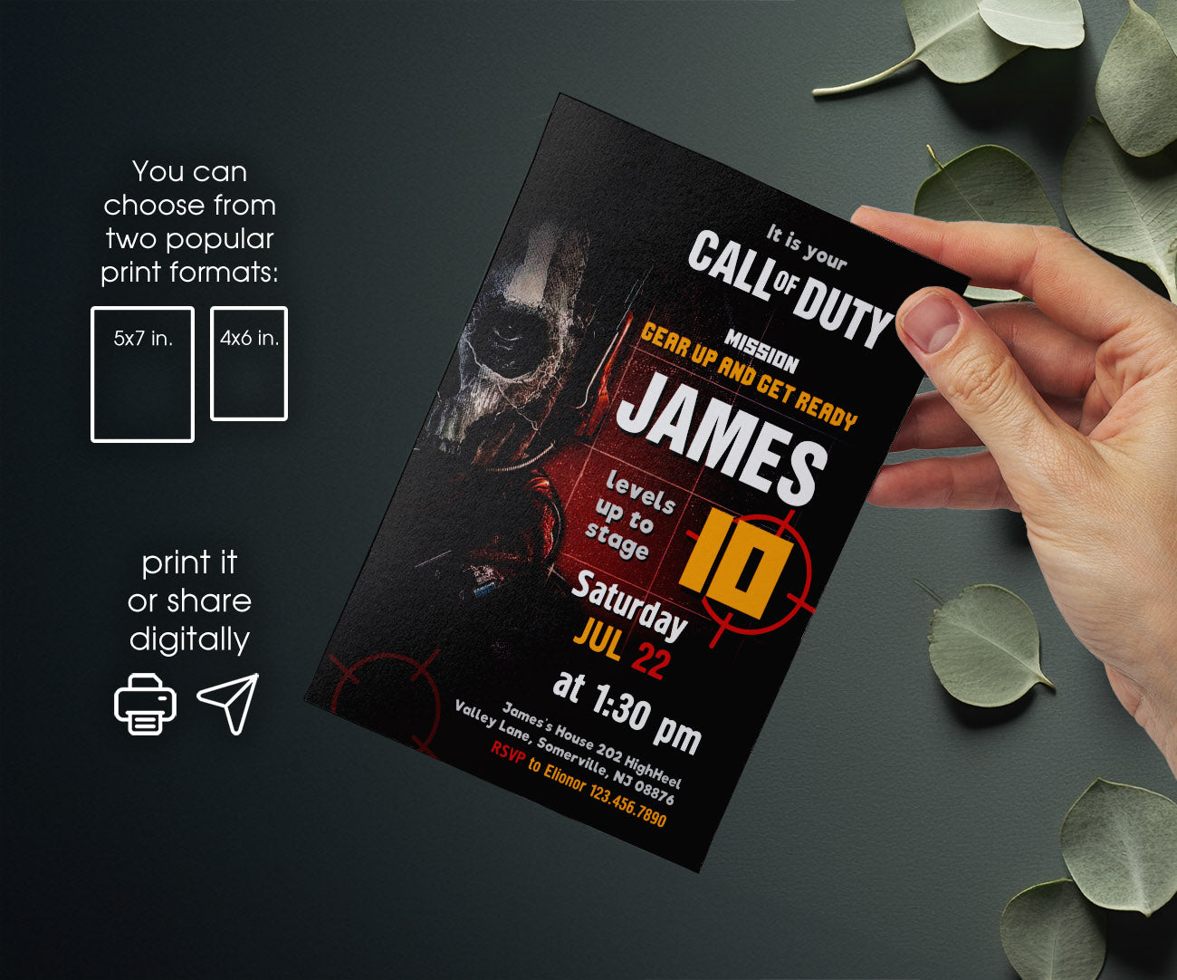 Call of Duty Gamer customizable invitation template | Share or Print | boy | AU578