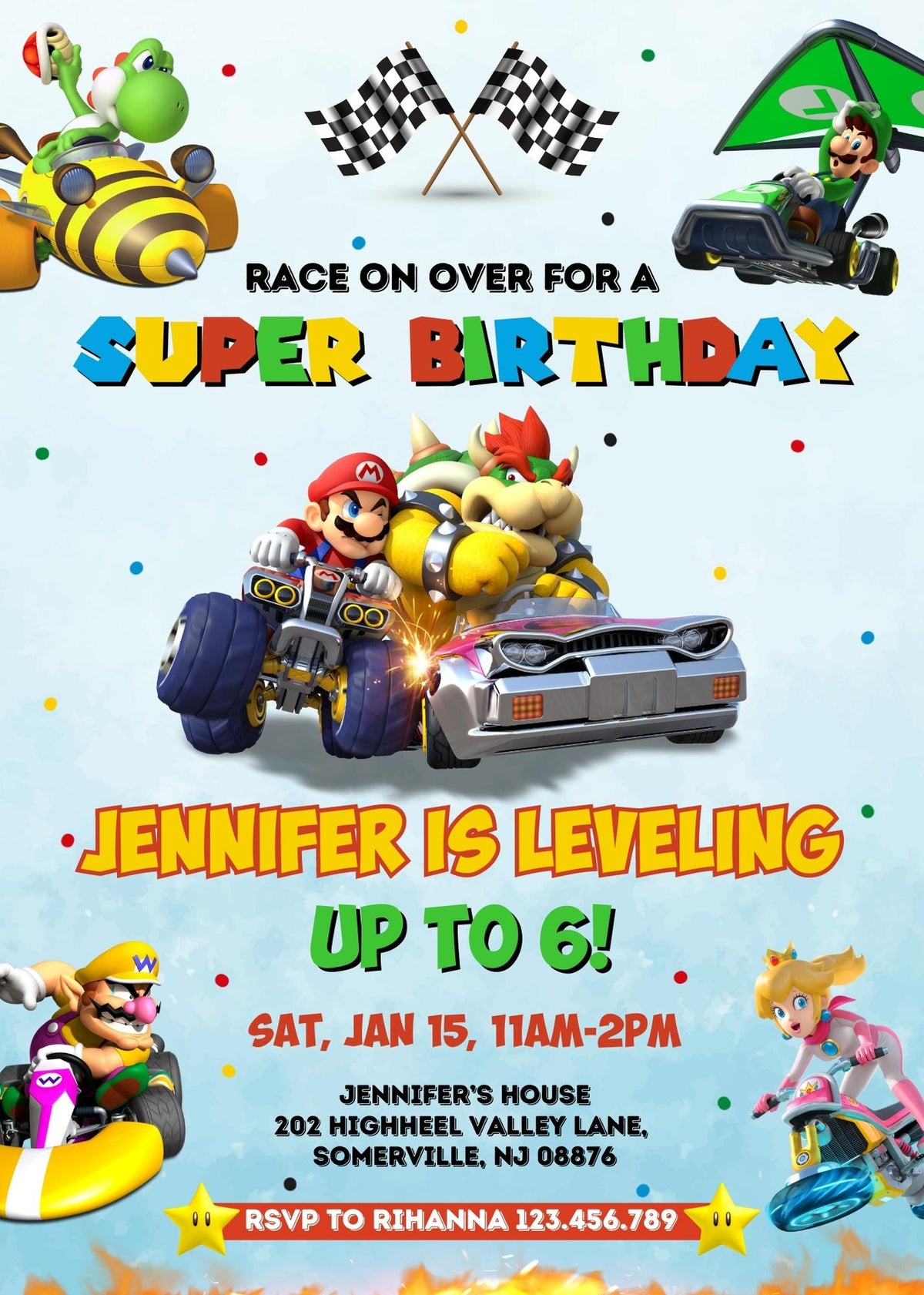 Mario Kart Gamer customizable invitation template | Share or Print | boy | KW729