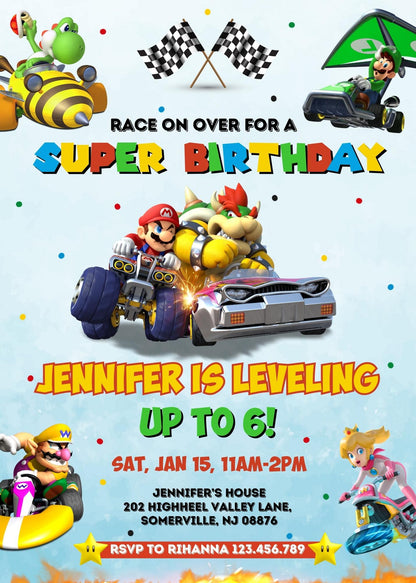 Mario Kart Gamer customizable invitation template | Share or Print | boy | KW729