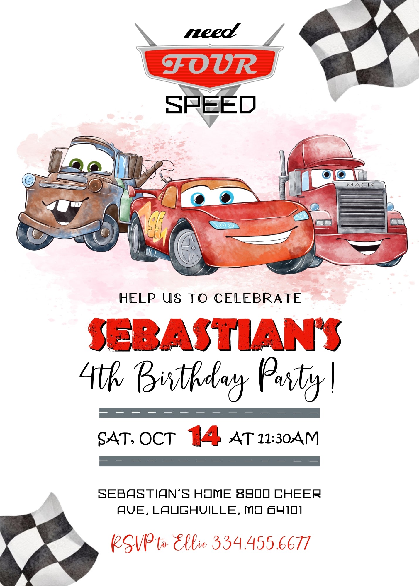 Cars Lightning Mcqueen Four customizable invitation template | Share or Print | boy | SV725
