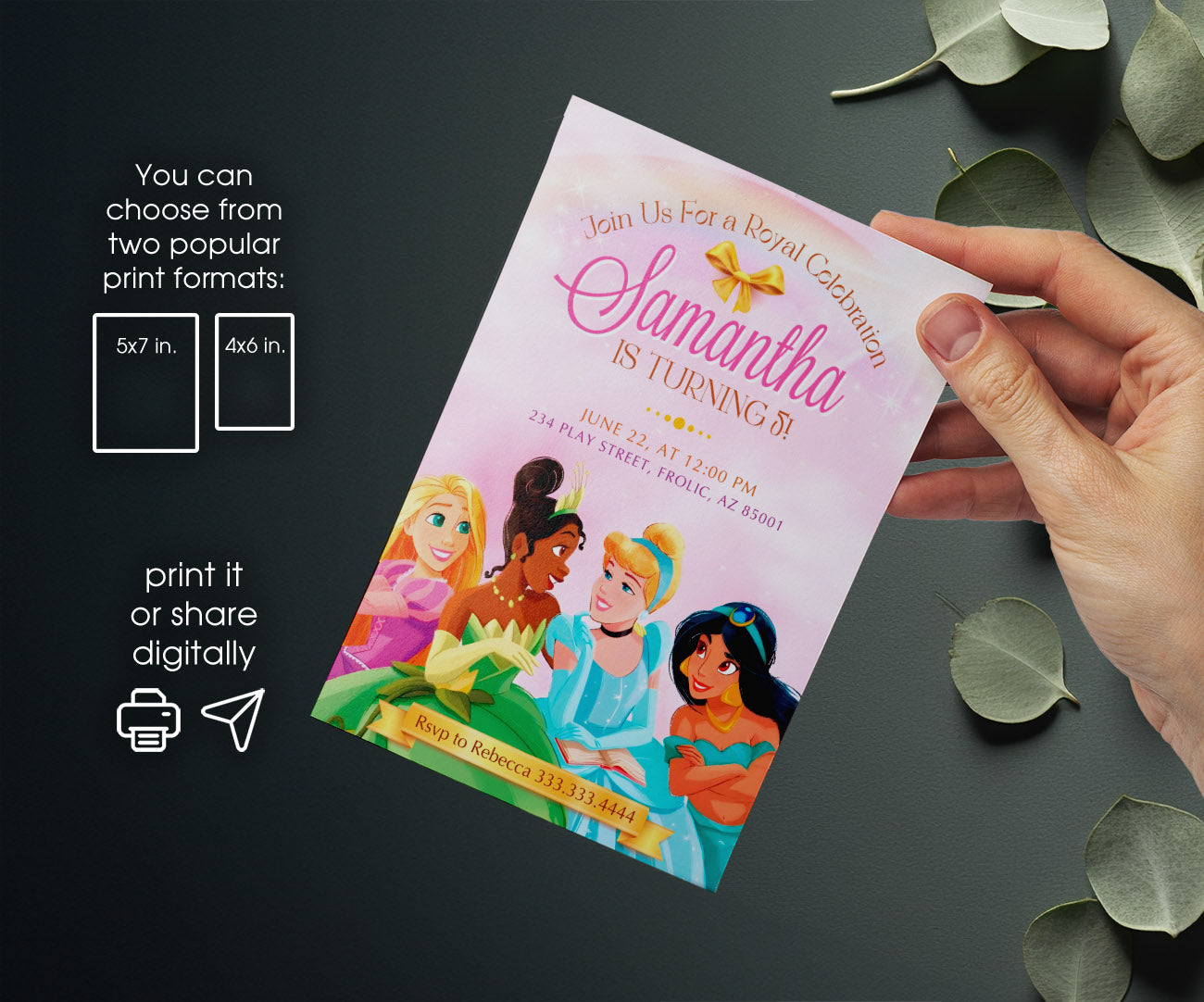 Disney Princess customizable invitation template | Share or Print | girl | KT680