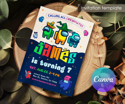Among Us Gamer customizable invitation template | Share or Print | EI465