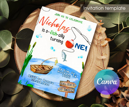 Fishing 1st O-Fish-Ally customizable invitation template | Share or Print | FJ155