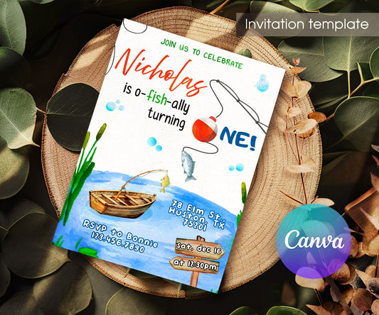 Fishing 1st O-Fish-Ally customizable invitation template | Share or Print | FJ155