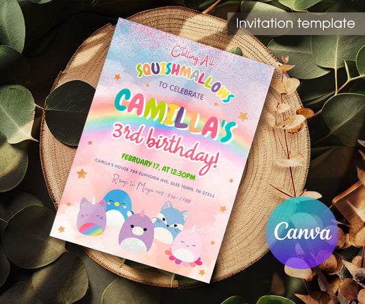 Squishmallows customizable invitation template | Share or Print | RX785