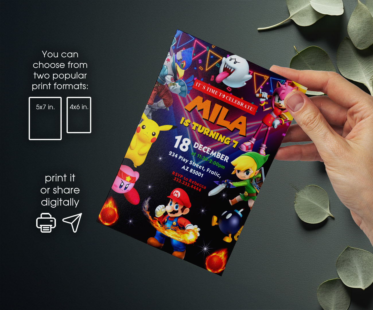 Super Smash Mario Bros customizable invitation template | Share or Print | IG045