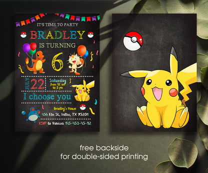 Pokemon Pikachu customizable invitation template | Share or Print | IX560