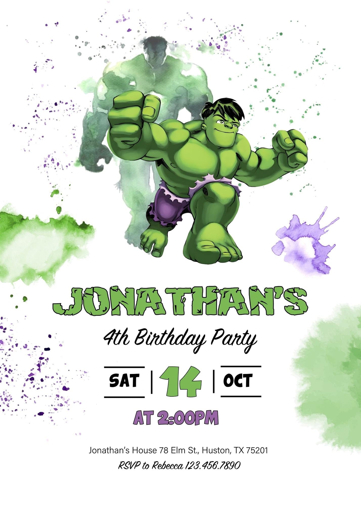 Hulk The Avengers Marvel Superhero customizable invitation template | Share or Print | boy | FC479
