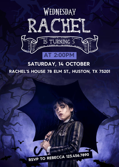 Wednesday Addams customizable invitation template | Share or Print | girl | BA941