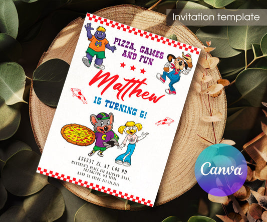 Chuck E. Cheese customizable invitation template | Share or Print | PJ685