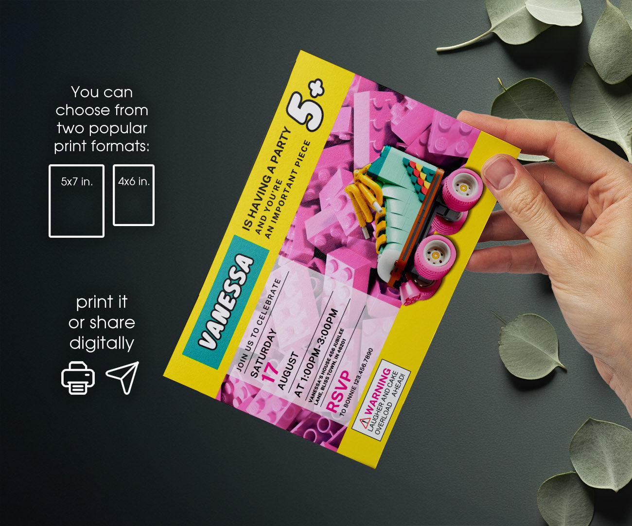 Lego Retro Roller Skate customizable invitation template | Share or Print | girl | KV160