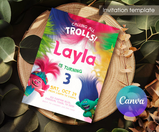 Trolls Poppy customizable invitation template | Share or Print | FR563