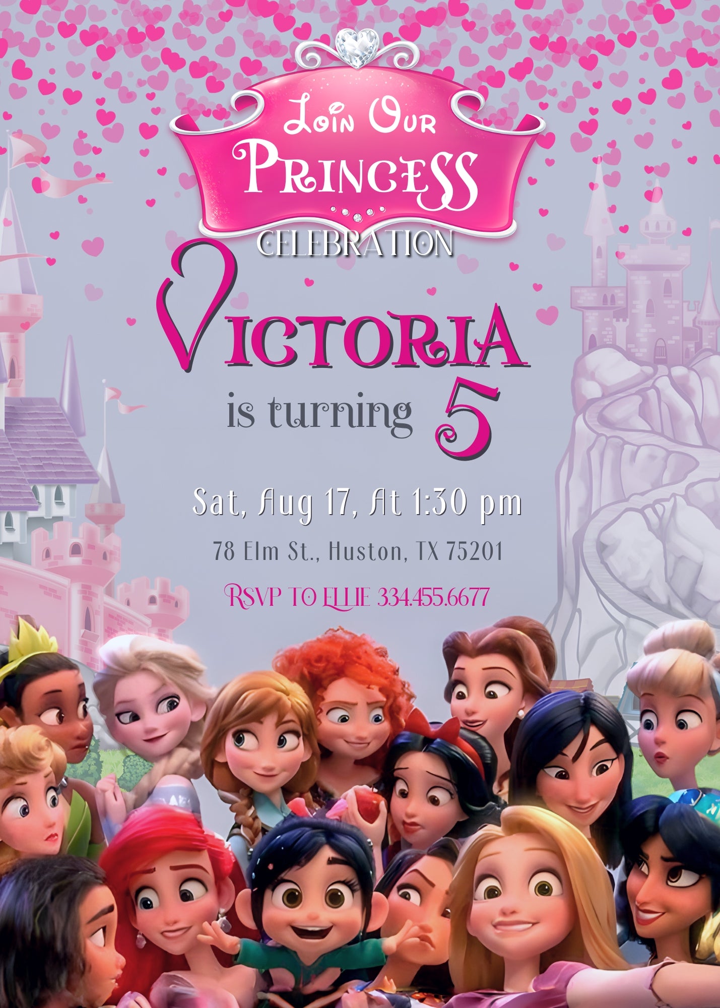 Disney Princess customizable invitation template | Share or Print | girl | QW594