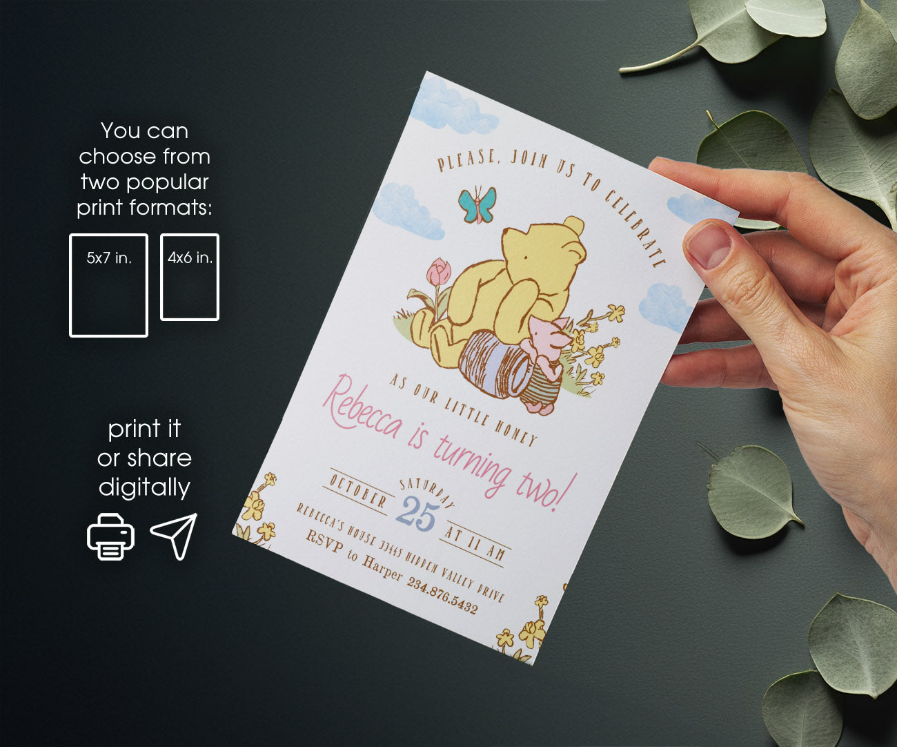 Winnie the Pooh customizable invitation template | Share or Print | PS082