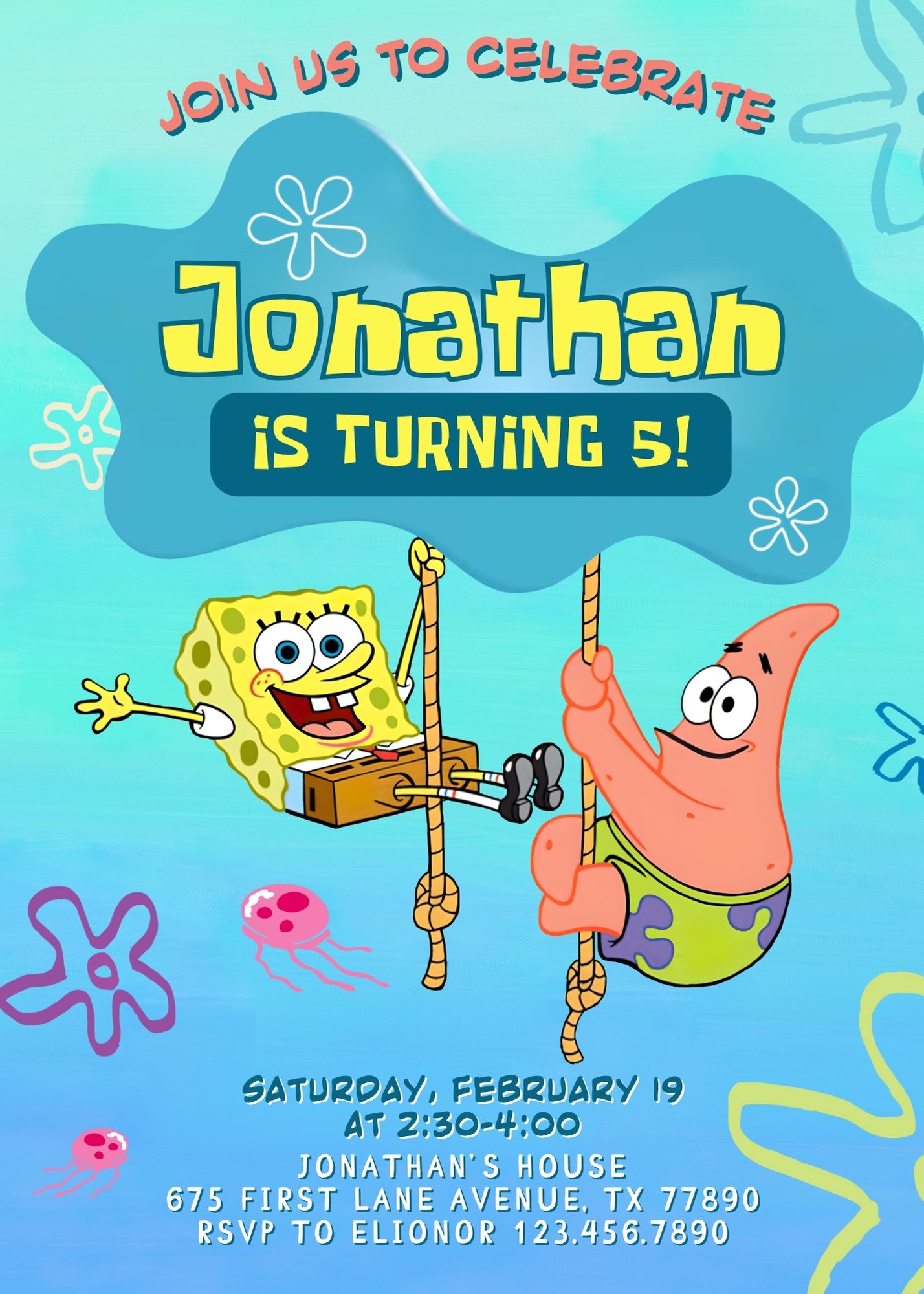 SpongeBob SquarePant customizable invitation template | Share or Print | IC247