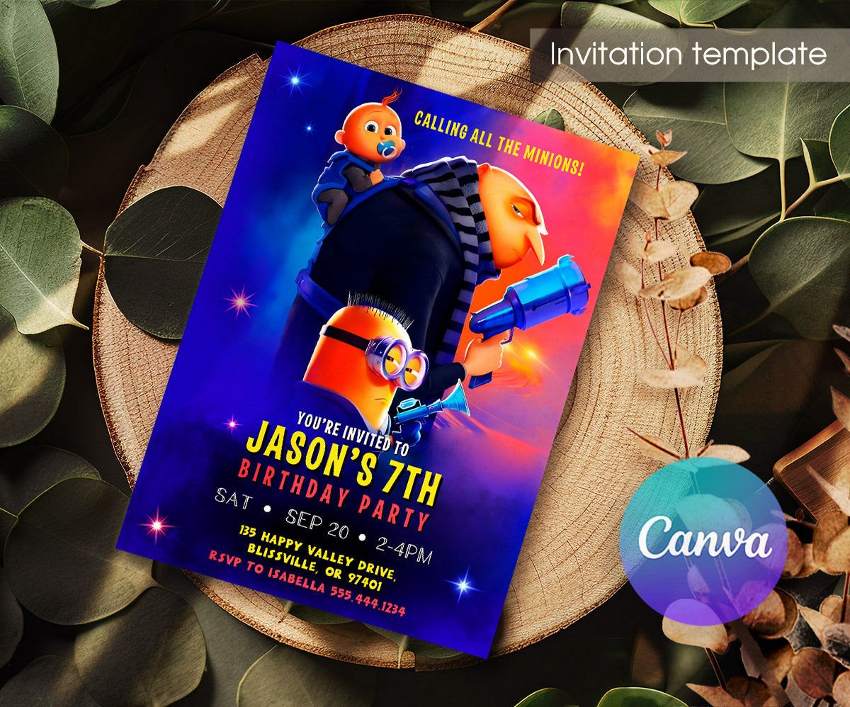 Despicable Me Minions customizable invitation template | Share or Print | NK991