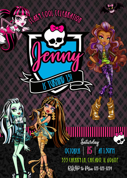 Monster High customizable invitation template | Share or Print | girl | TL866