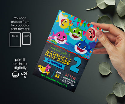 Baby Shark customizable invitation template | Share or Print | AQ873