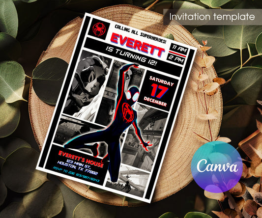 Spider Man Across the Spider-Verse customizable invitation template | Share or Print | boy | RT948