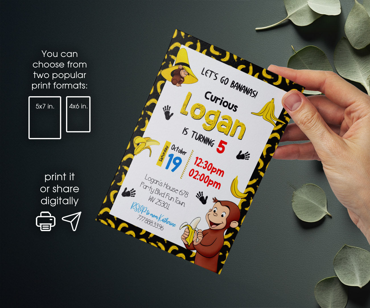 Curious George Monkey customizable invitation template | Share or Print | ZJ308