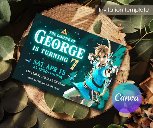 Legend of Zelda Gamer customizable invitation template | Share or Print | AT894