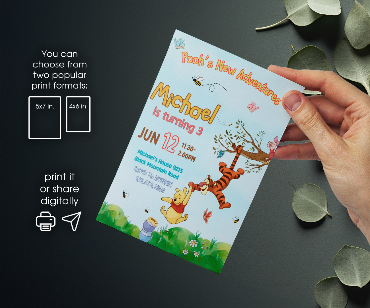 Winnie the Pooh customizable invitation template | Share or Print | WS198