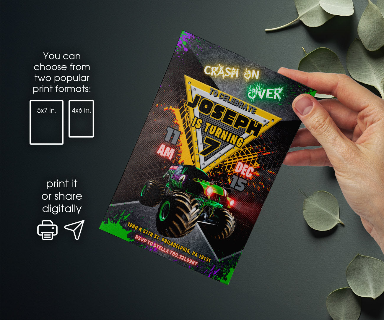 Garve Digger Monster Jam Truck customizable invitation template | Share or Print | boy | CE708