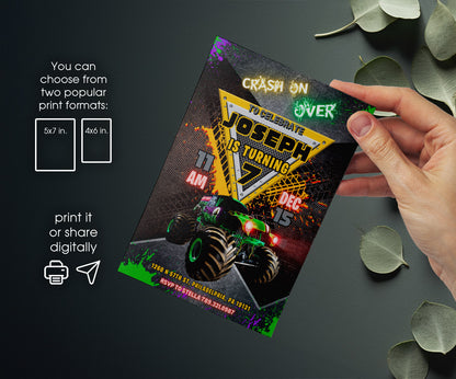 Garve Digger Monster Jam Truck customizable invitation template | Share or Print | boy | CE708