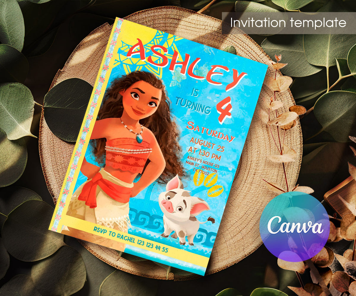 Moana Princess customizable invitation template | Share or Print | girl | ZJ670