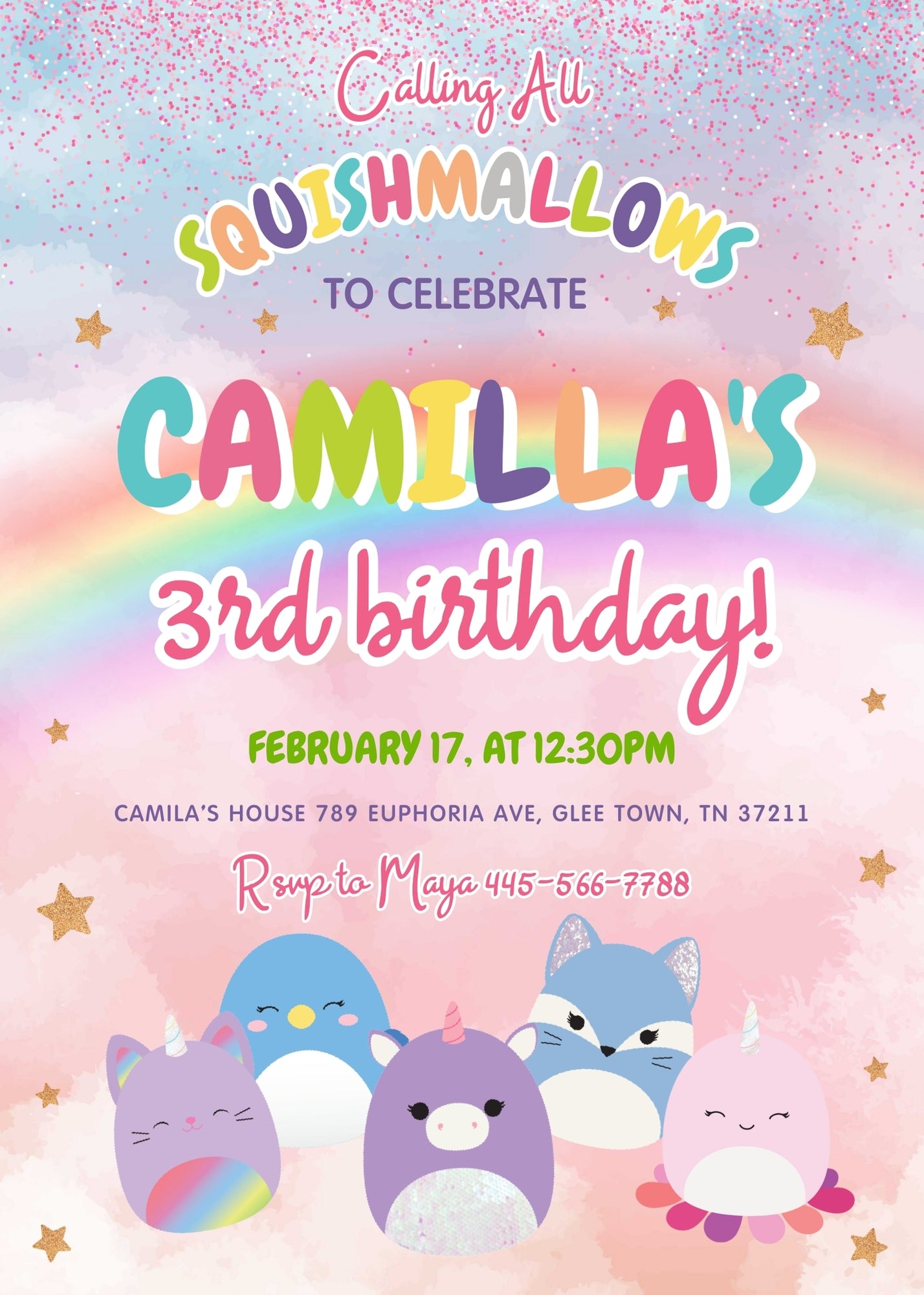 Squishmallows customizable invitation template | Share or Print | RX785