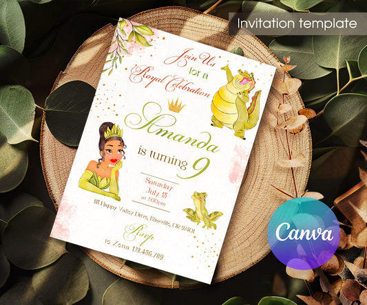 Tiana Frog Princess customizable invitation template | Share or Print | girl | HZ108