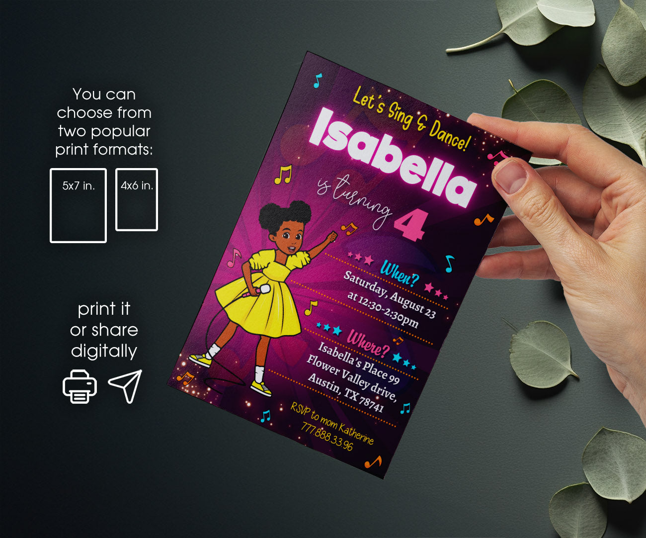 Gracie's Corner Music customizable invitation template | Share or Print | girl | KJ279