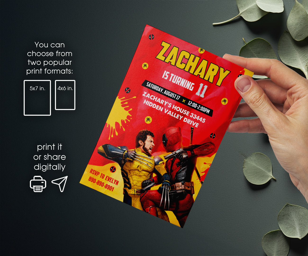 Deadpool Wolverine Marvel customizable invitation template | Share or Print | boy | PJ657
