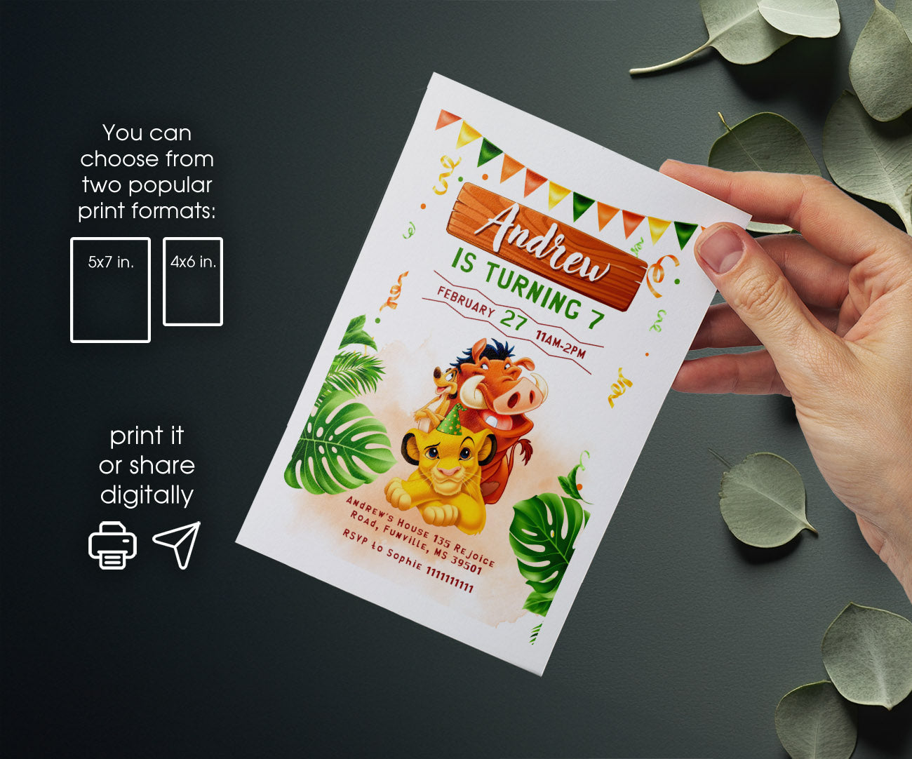 Lion King Simba customizable invitation template | Share or Print | BA820
