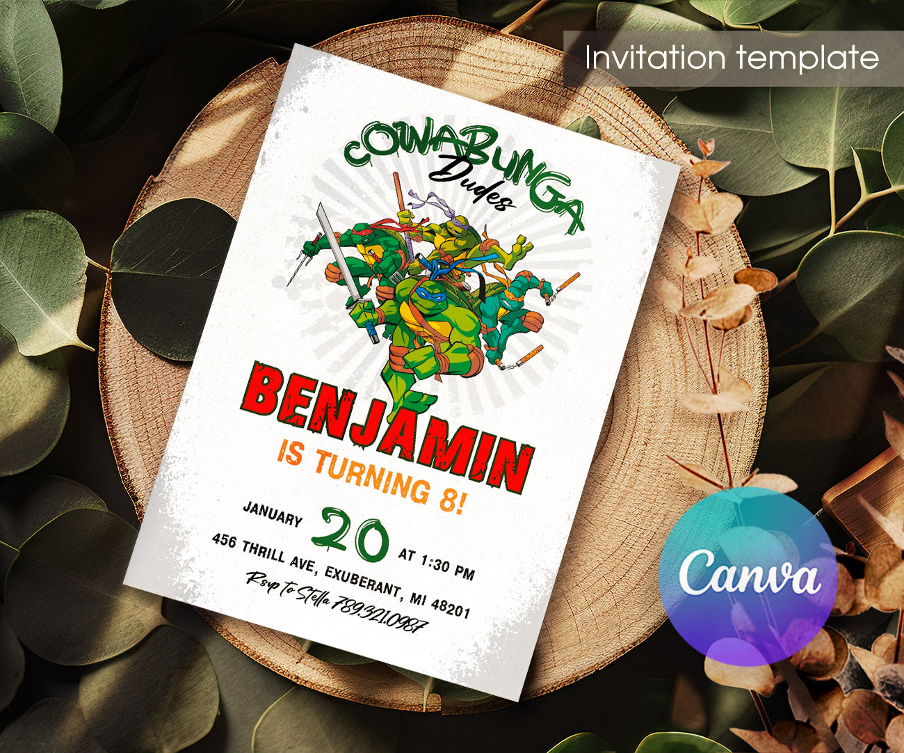 Teenage Mutant Ninja Turtles customizable invitation template | Share or Print | boy | IQ975