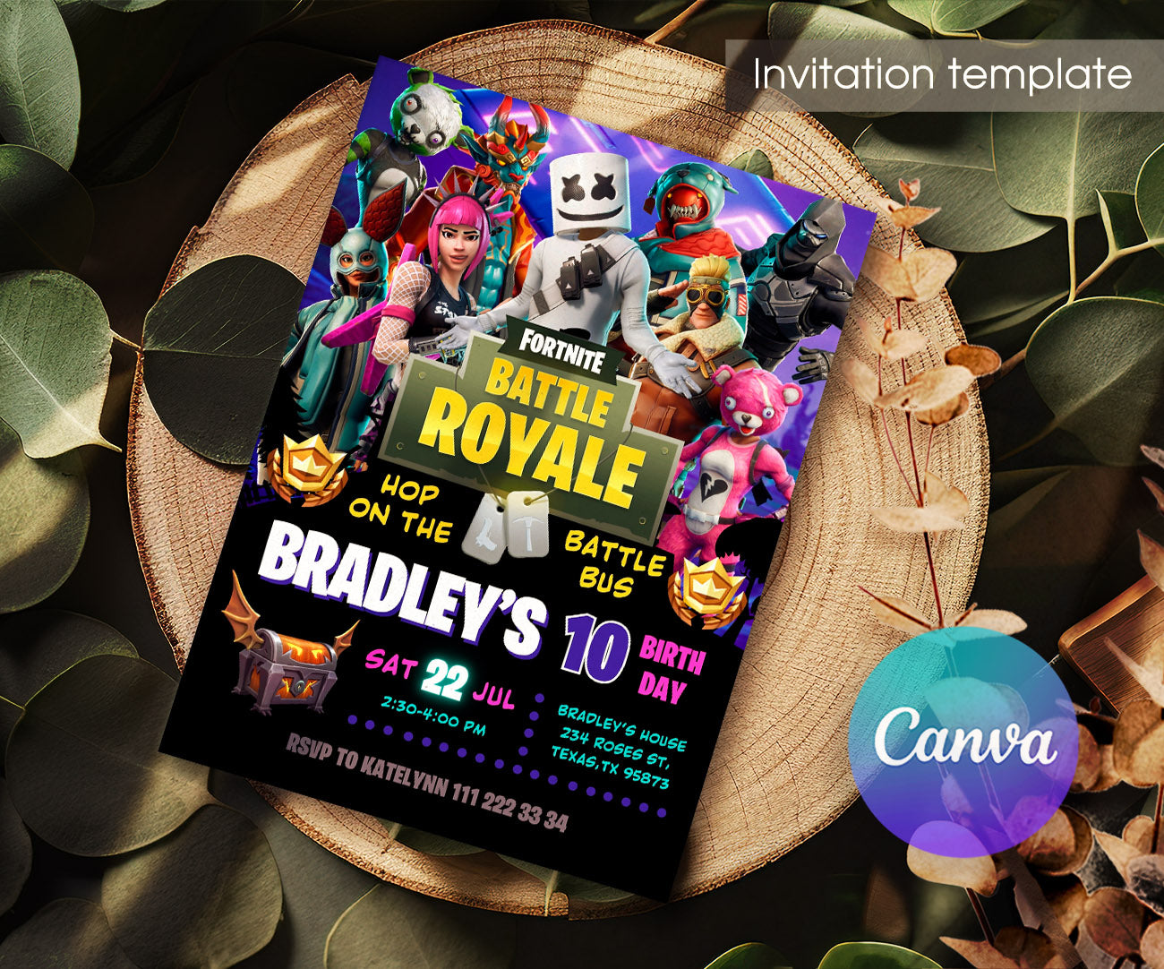 Fortnite Gamer customizable invitation template | Share or Print | boy | HK300