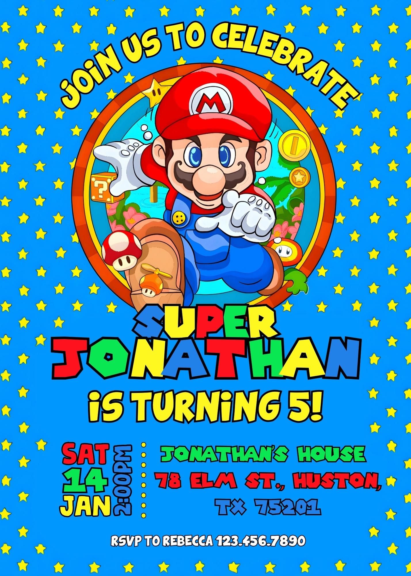 Super Mario Bros customizable invitation template | Share or Print | FZ847