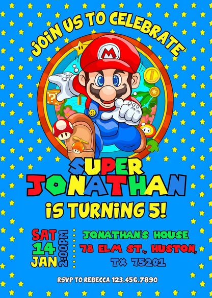 Super Mario Bros customizable invitation template | Share or Print | FZ847