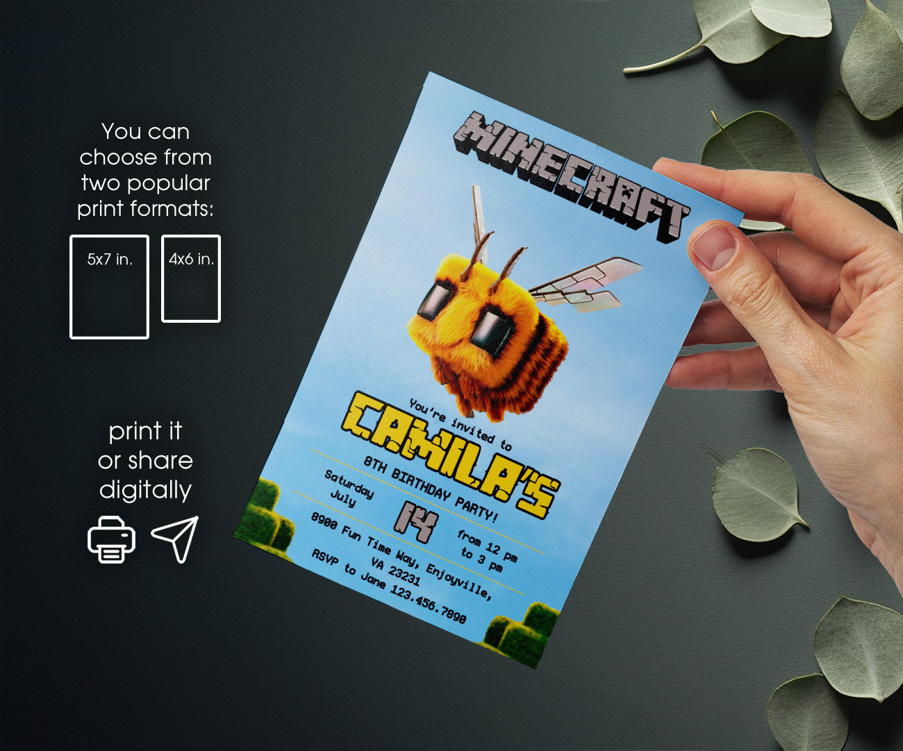 Minecraft Movie Gamer customizable invitation template | Share or Print | AV461